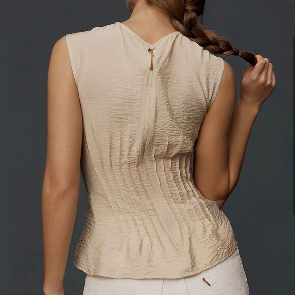 NWT Anthropologie Della Pleated-Waist Shell Top Beige womens size xl oversized - Picture 3 of 8